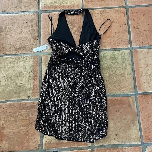๐ท NEW AQUA Halter Mini Cocktail and Party Dress Size XS Black/Copper Sequin - Picture 8 of 11